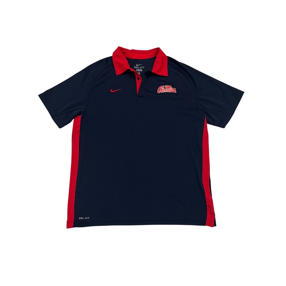 Nike 3D Ole Miss Rebels Golf Polo Mens Large Navy Blue Red Dri-FIT Game Day